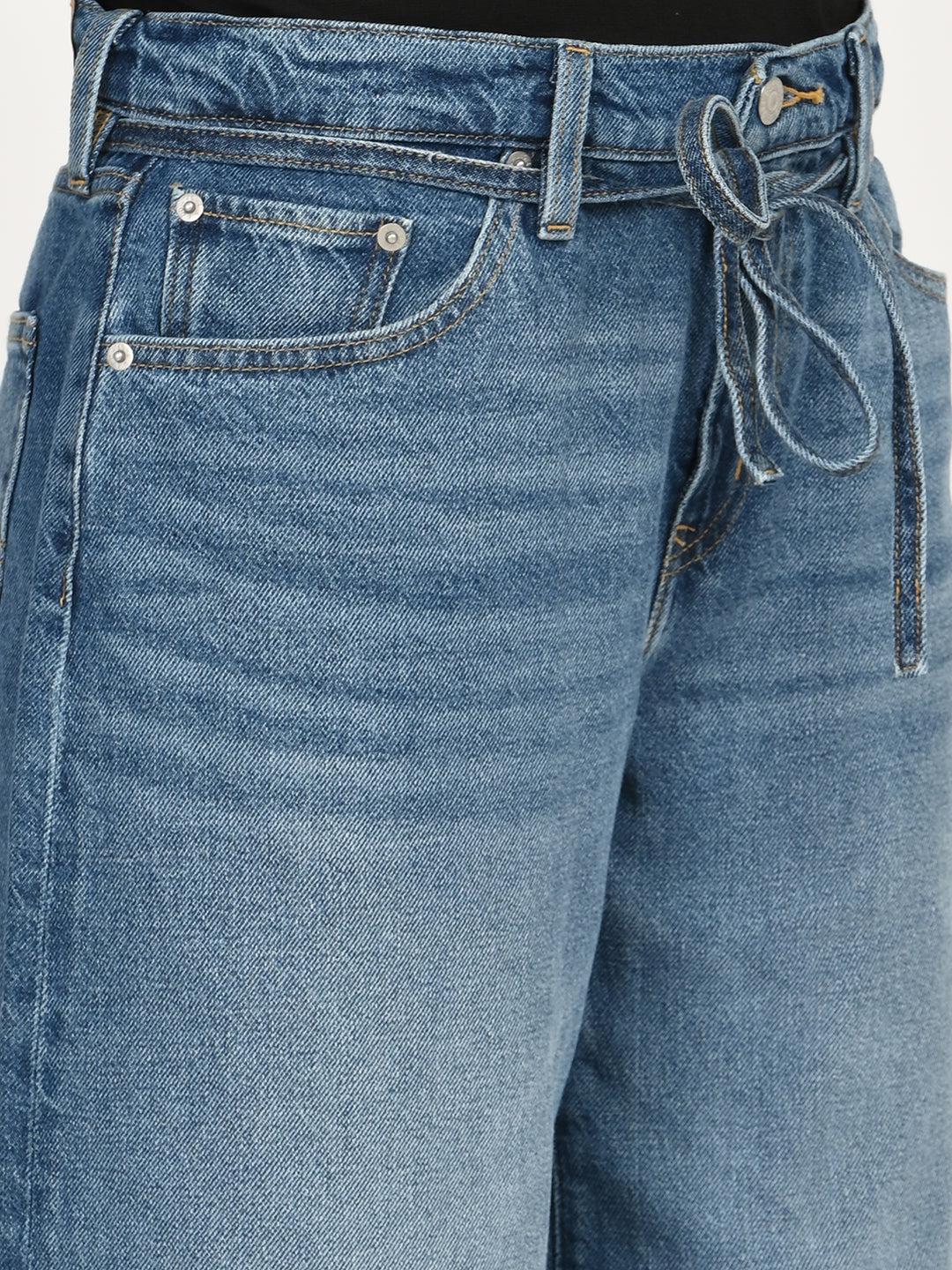 Women's Blue XL Straight Loose Fit Mid Rise Jeans - detail View