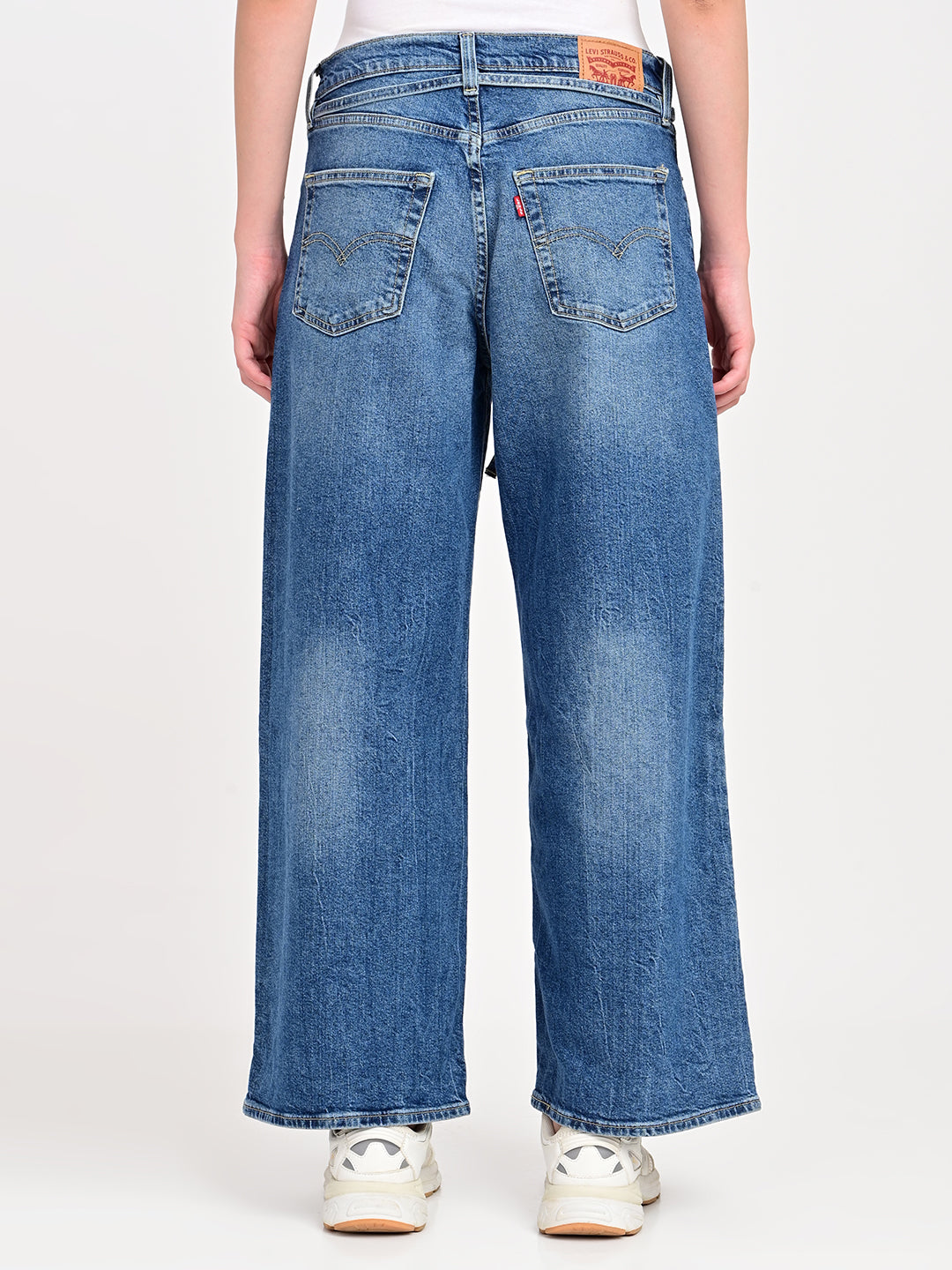Women's Blue XL Straight Loose Fit Mid Rise Jeans - bac View