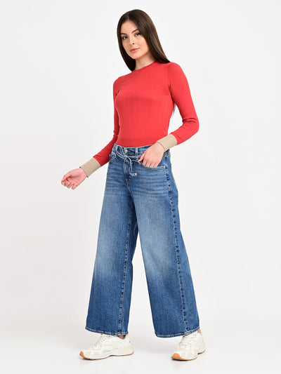 Women's Blue XL Straight Loose Fit Mid Rise Jeans-image-11