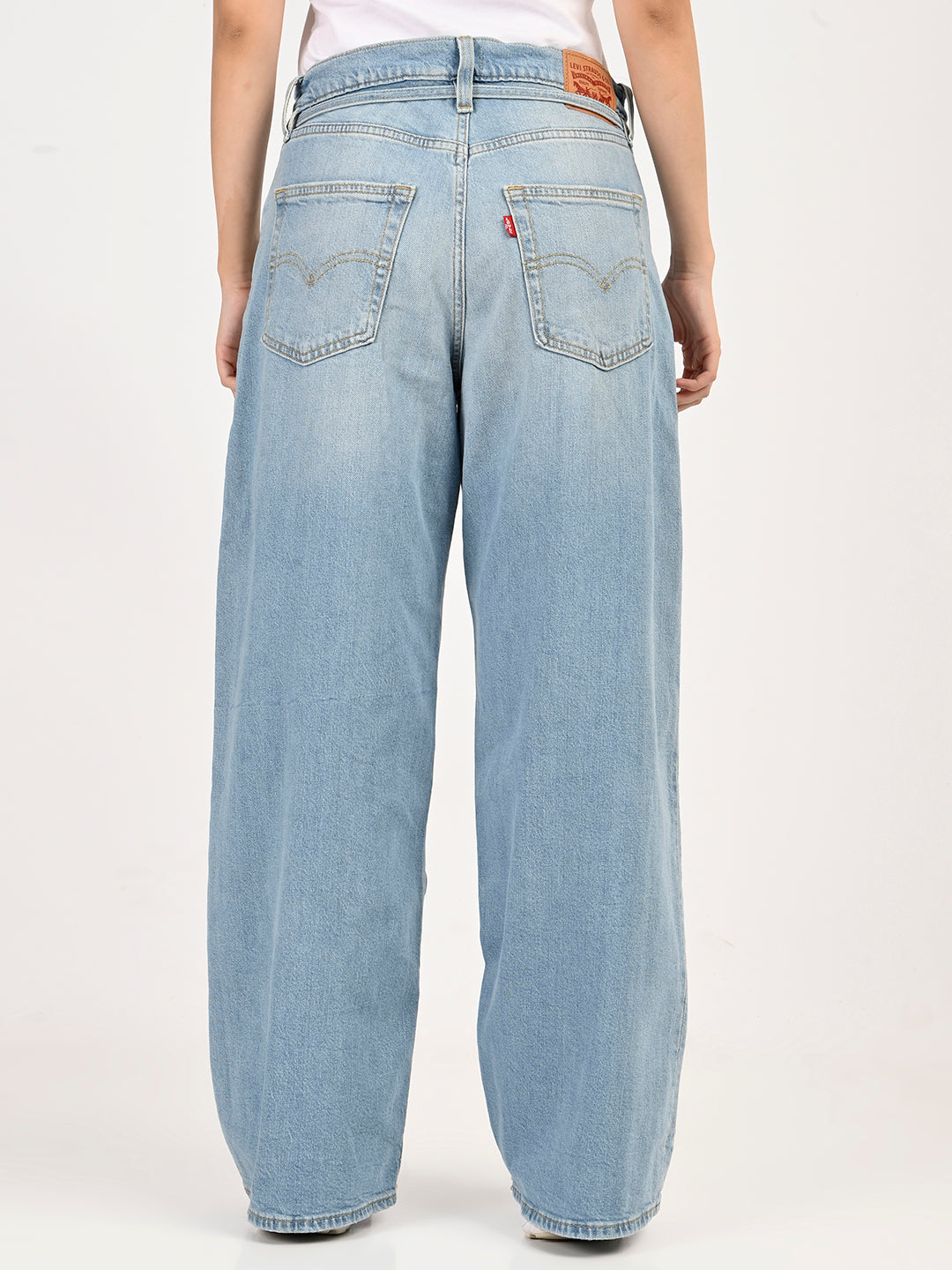 Women's Light Blue Wide Leg Fit Mid Rise Jeans - back View