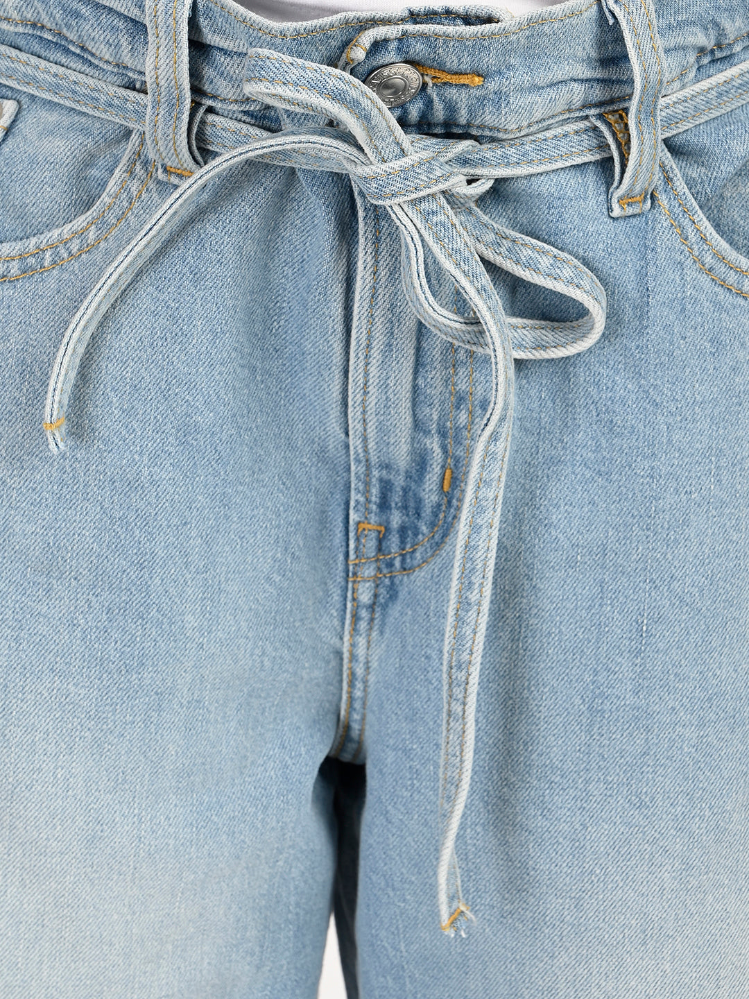 Women's Light Blue Wide Leg Fit Mid Rise Jeans - detail View