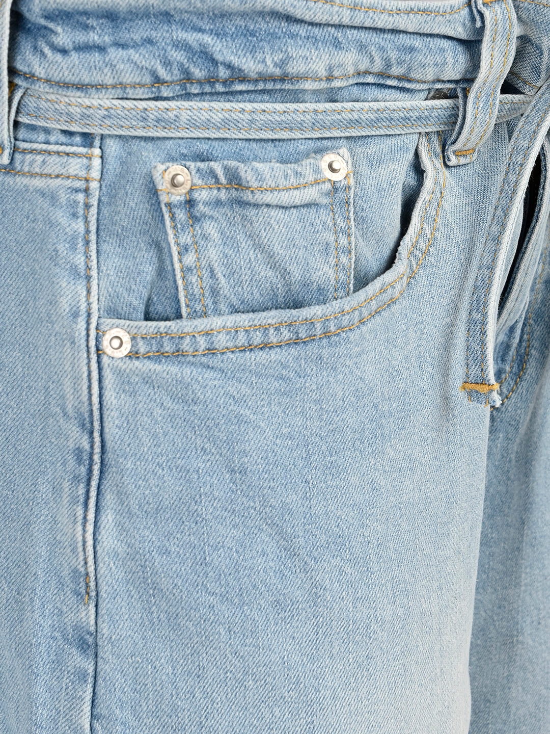 Women's Light Blue Wide Leg Fit Mid Rise Jeans - detail View
