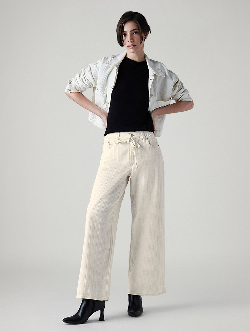 Women's Cream XL Straight Loose Fit Mid Rise Jeans