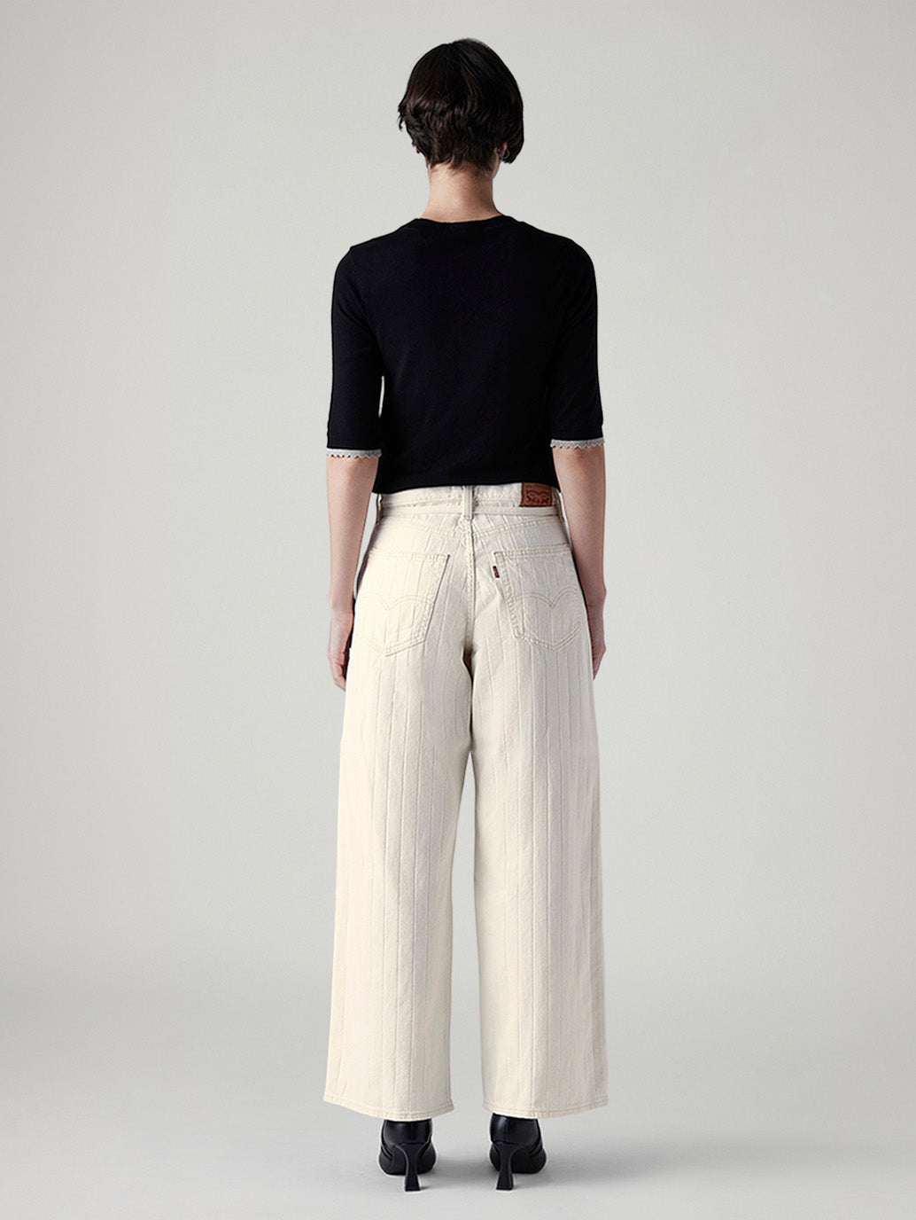 Women's Cream XL Straight Loose Fit Mid Rise Jeans - Back View