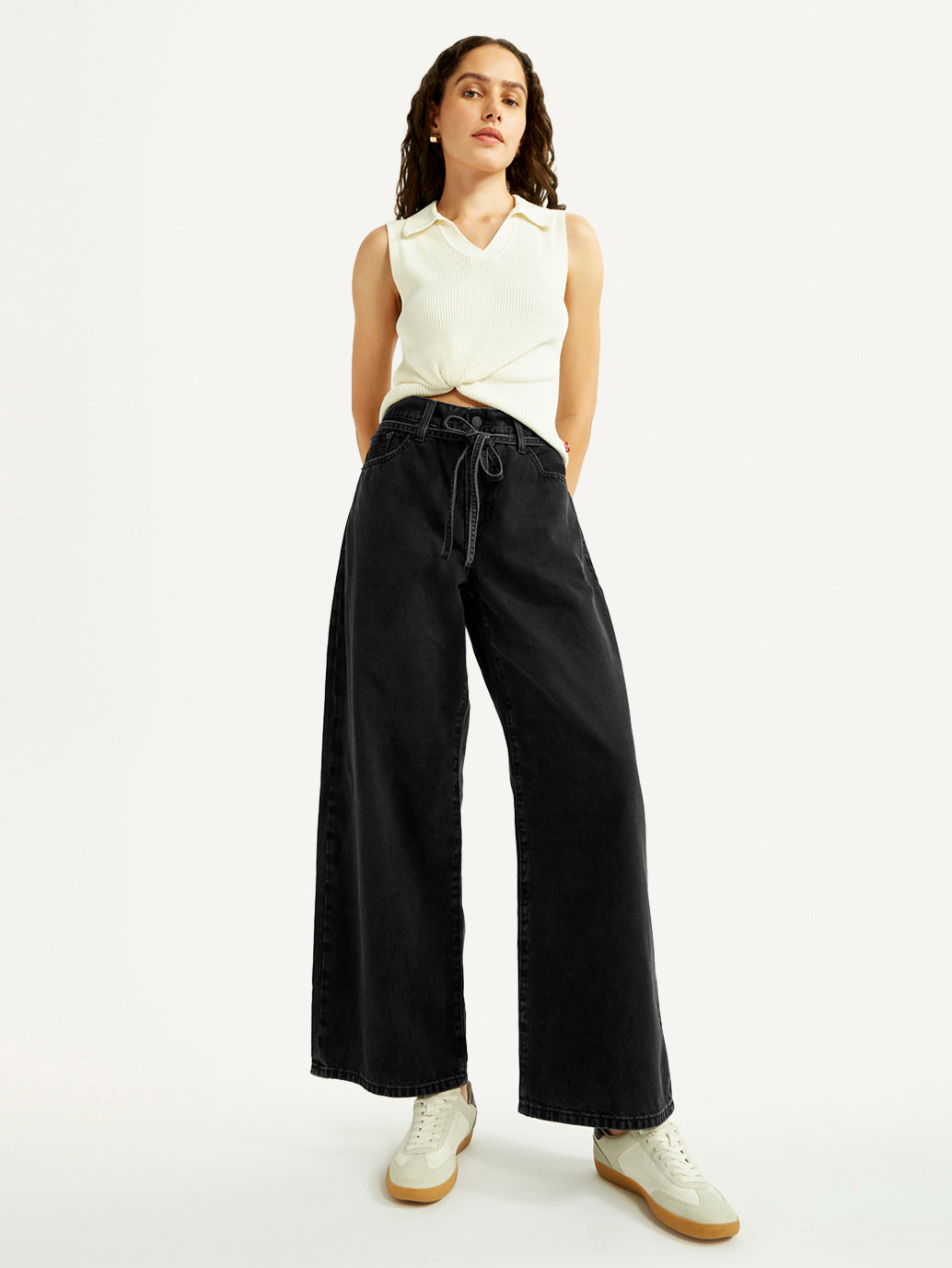 Women's Black XL Straight Loose Fit Mid Rise Jeans - Elevated View