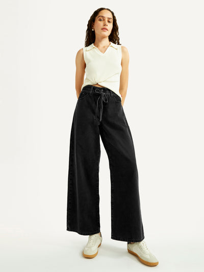 Women's Black XL Straight Loose Fit Mid Rise Jeans