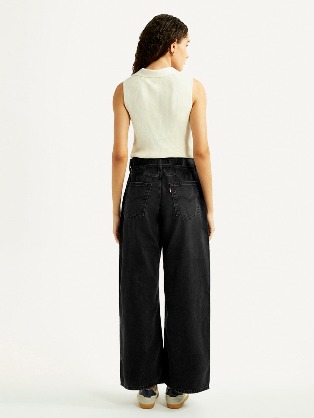 Women's Black XL Straight Loose Fit Mid Rise Jeans - Back View