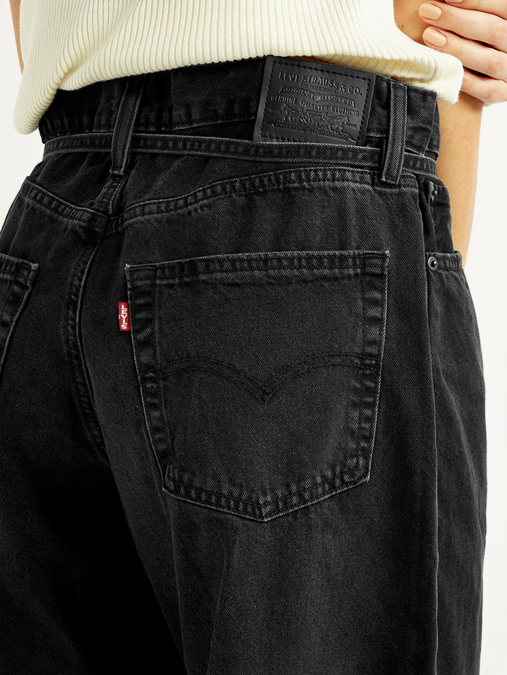 Women's Black XL Straight Loose Fit Mid Rise Jeans - Detail View