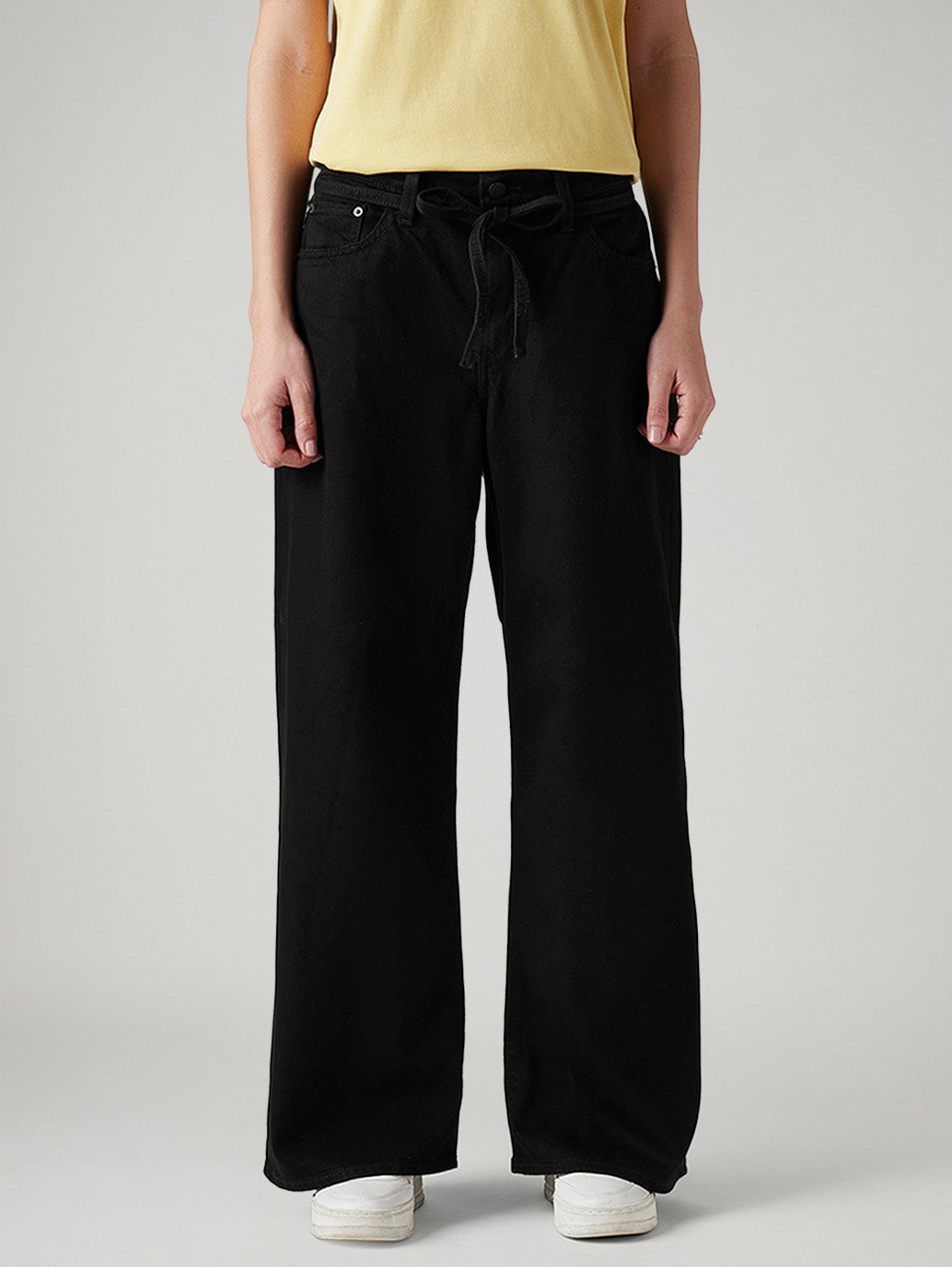 Women's Black XL Straight Loose Fit Mid Rise Jeans - Front View