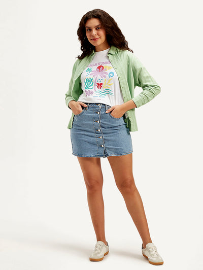 Women's Mid Rise Blue Regular Fit Skirt