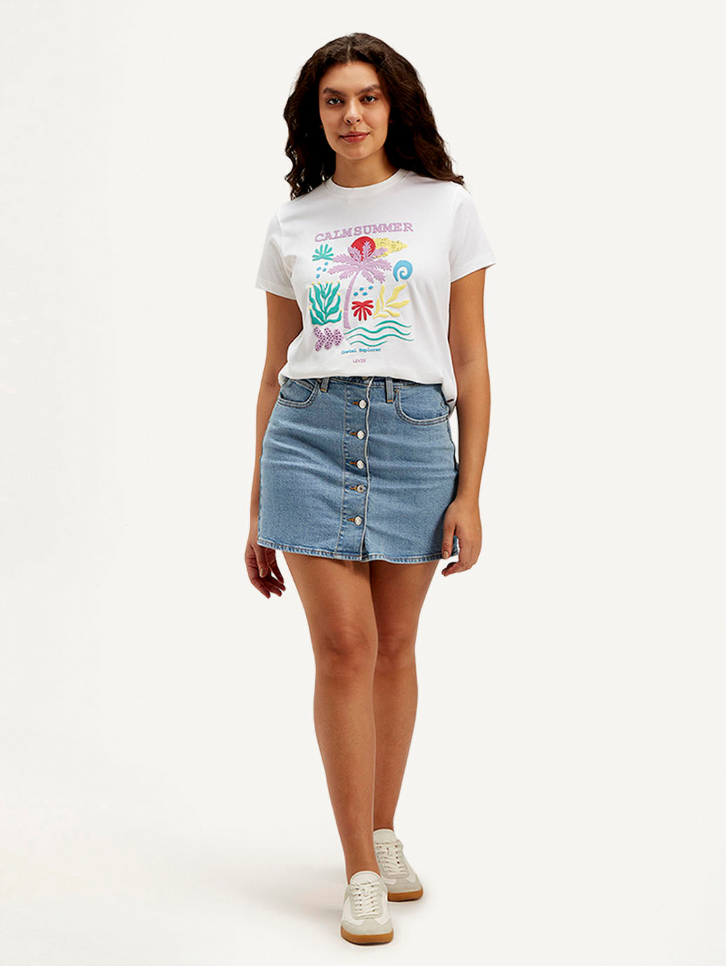 Women's Mid Rise Blue Regular Fit Skirt - Front View