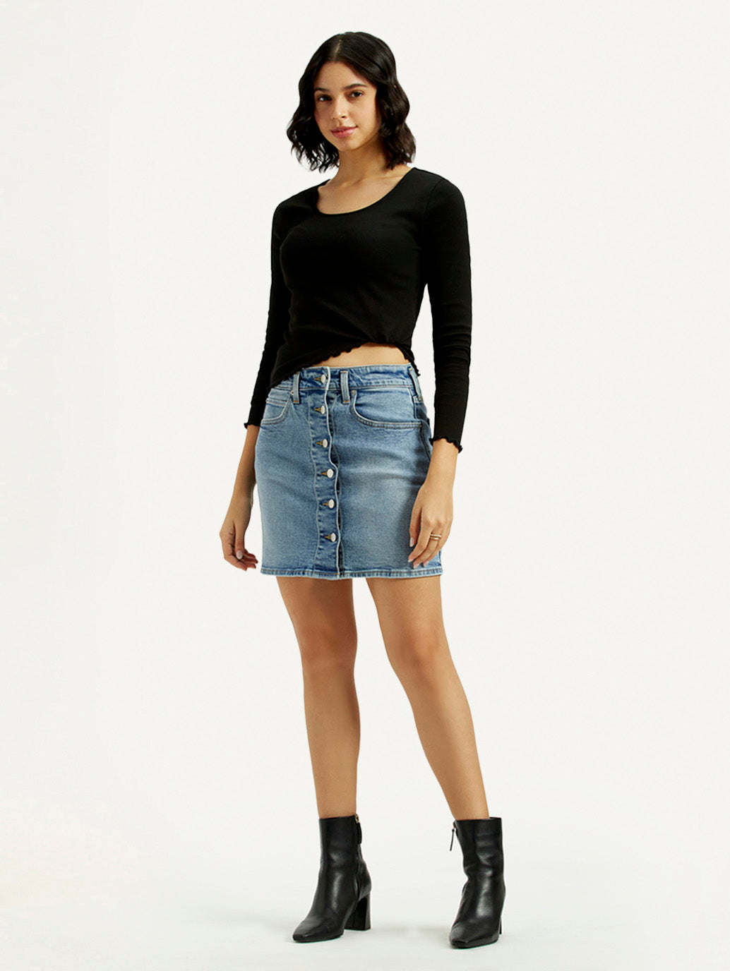 Women's Mid Rise Regular Fit Denim Skirt - Styleshot View