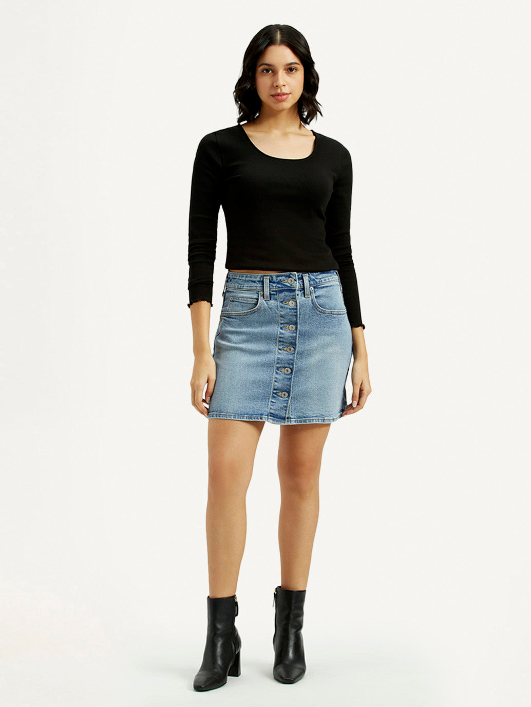 Women's Mid Rise Regular Fit Denim Skirt - Front View