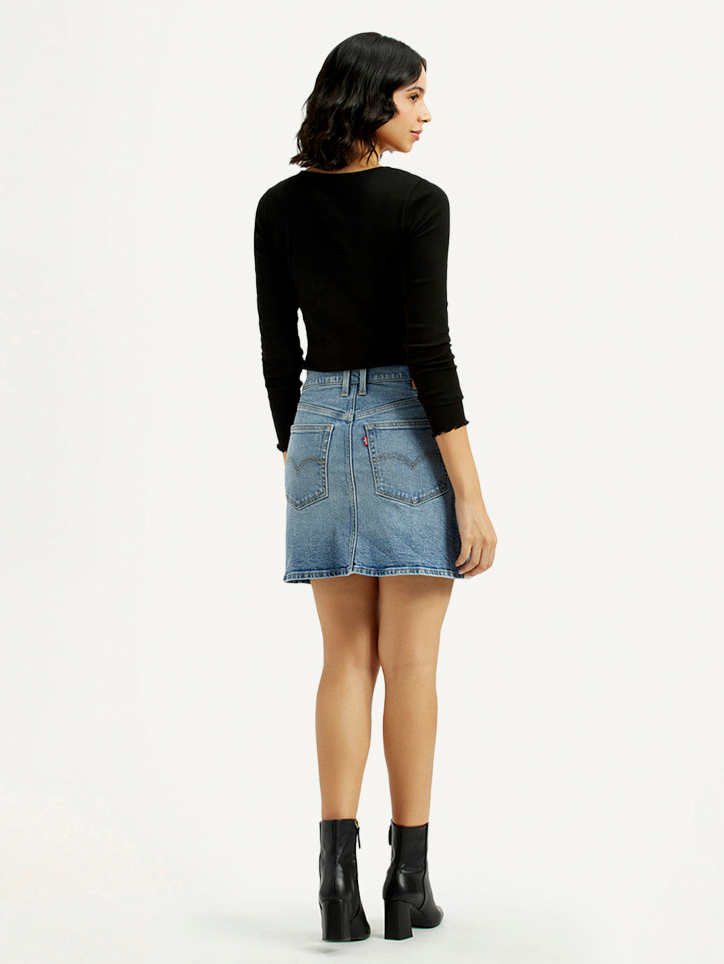 Women's Mid Rise Regular Fit Denim Skirt - Back View