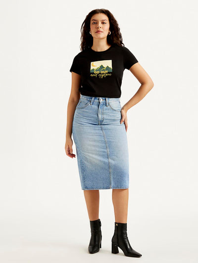 Women's Mid Rise Light Blue Regular Fit Skirt