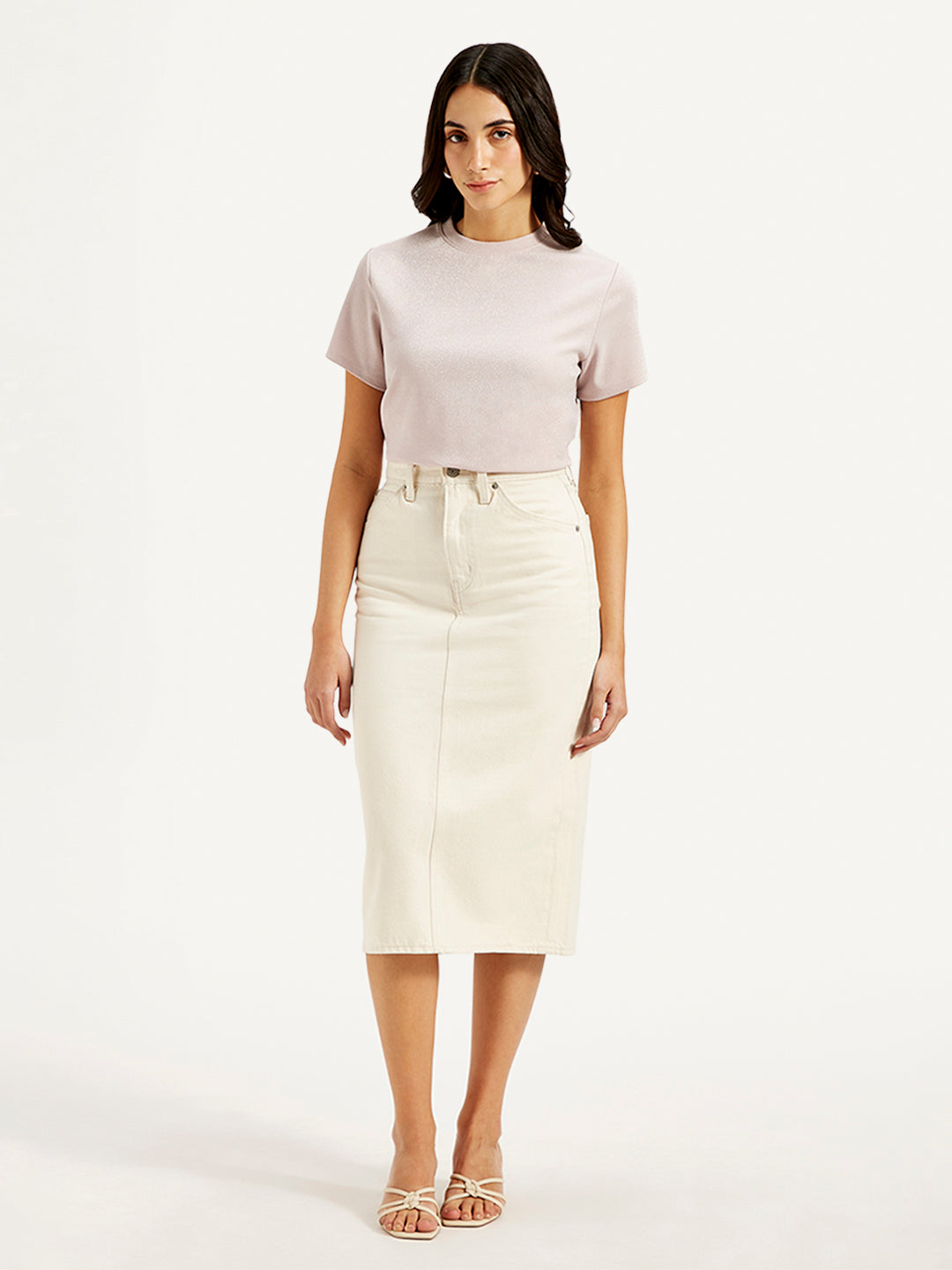 Women's High Rise Off-White Slim Fit Skirt - Front View