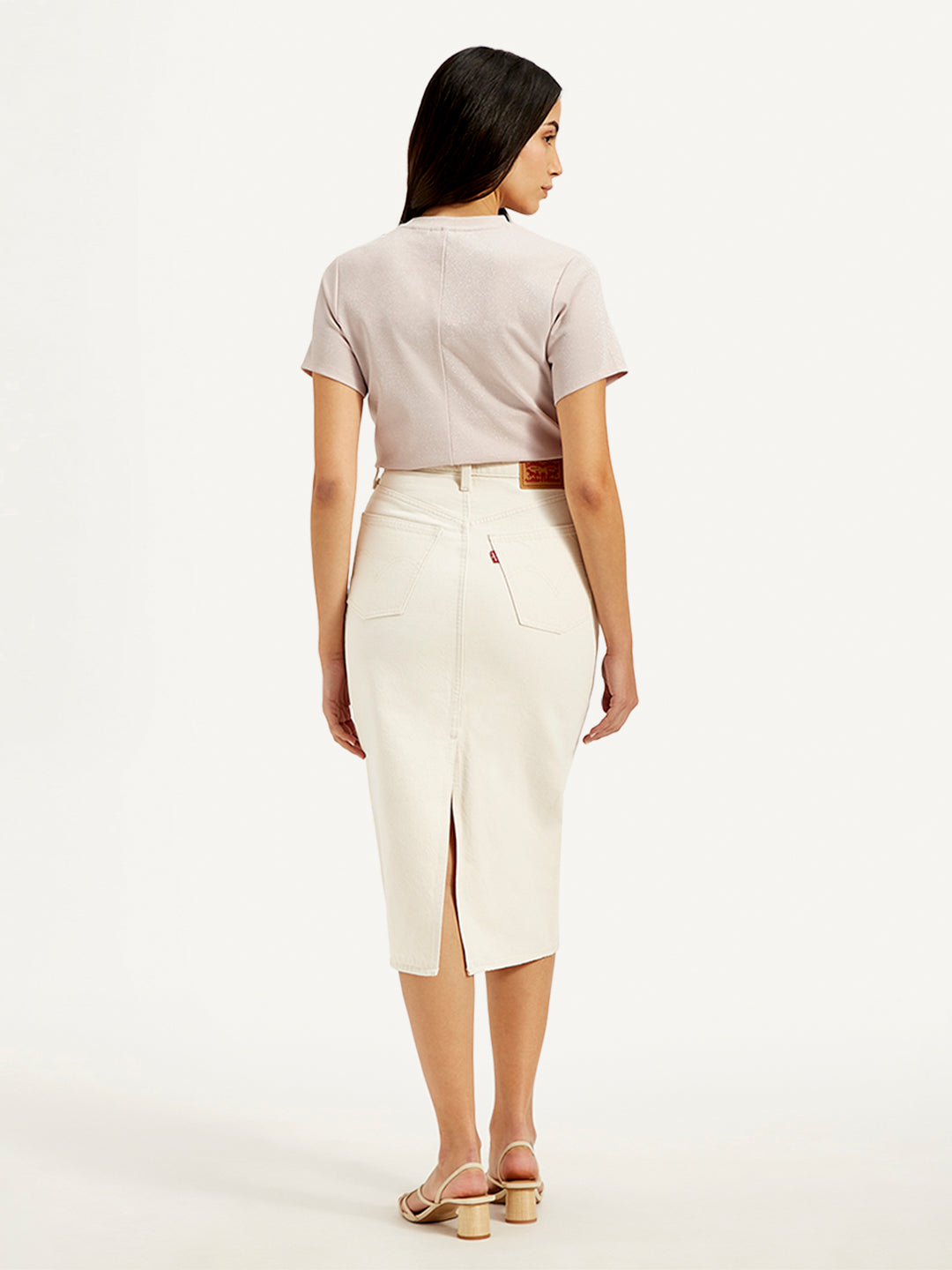 Women's High Rise Off-White Slim Fit Skirt - Back View