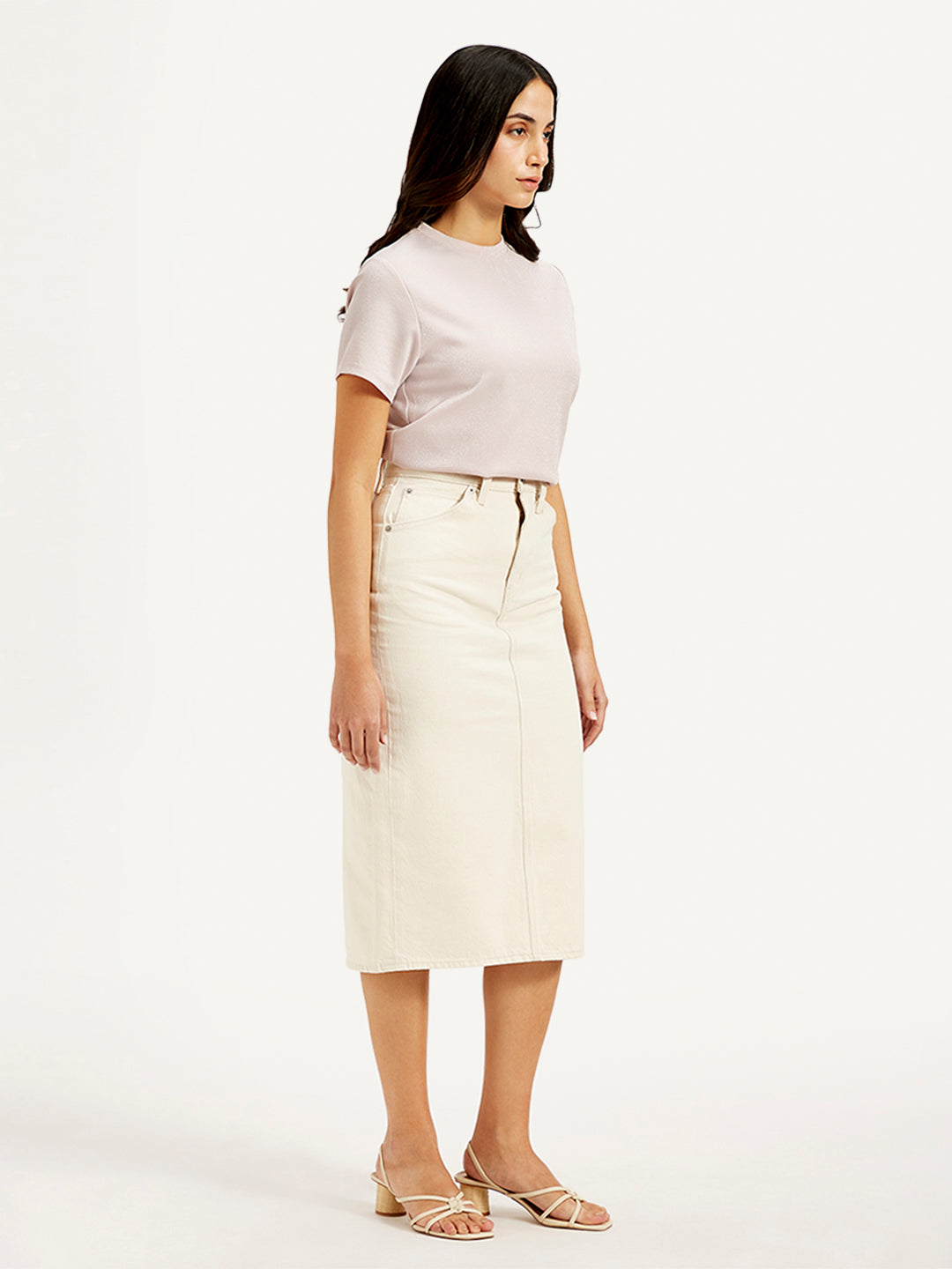 Women's High Rise Off-White Slim Fit Skirt - Side View