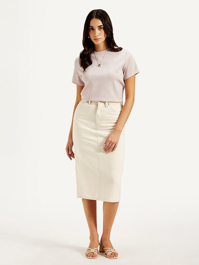 Women's High Rise Off-White Slim Fit Skirt