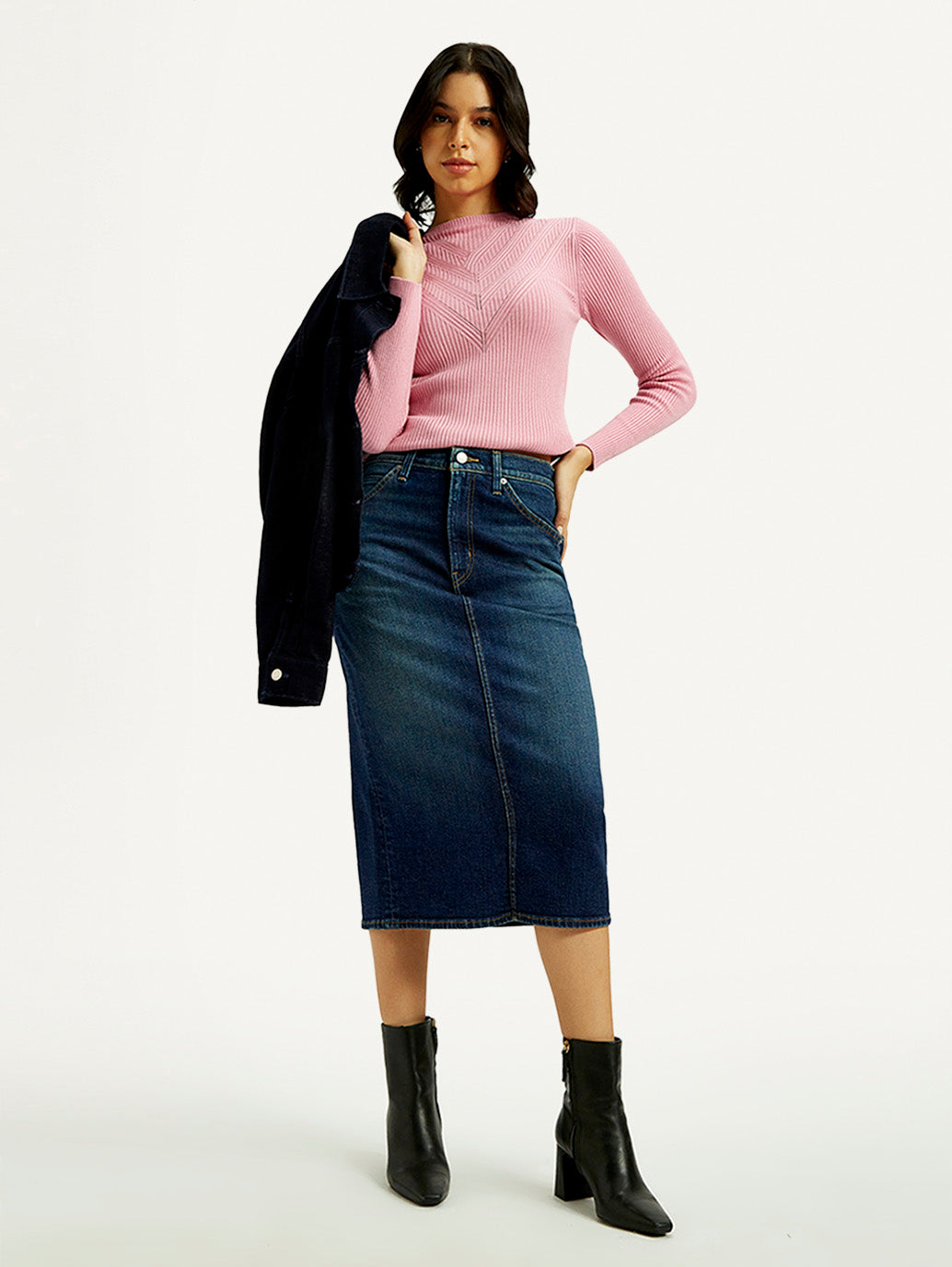 Women's High Rise Regular Fit Denim Skirt - Elevated View