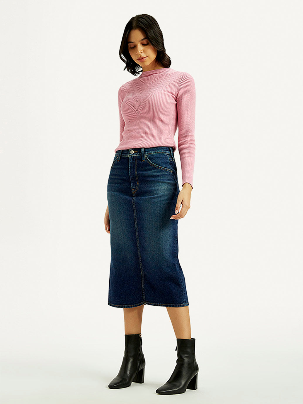 Women's High Rise Regular Fit Denim Skirt - Styleshot View