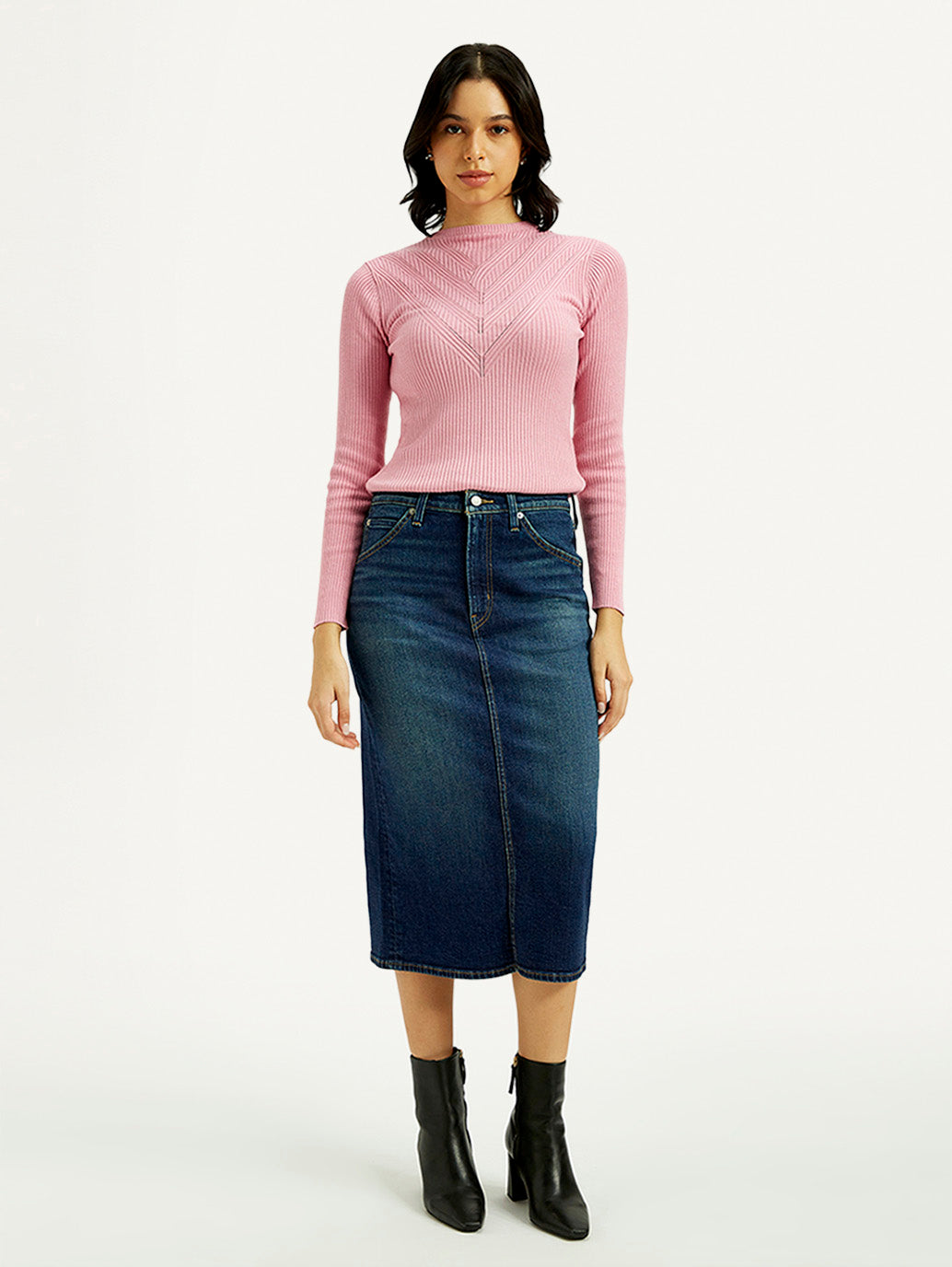 Women's High Rise Regular Fit Denim Skirt - Front View