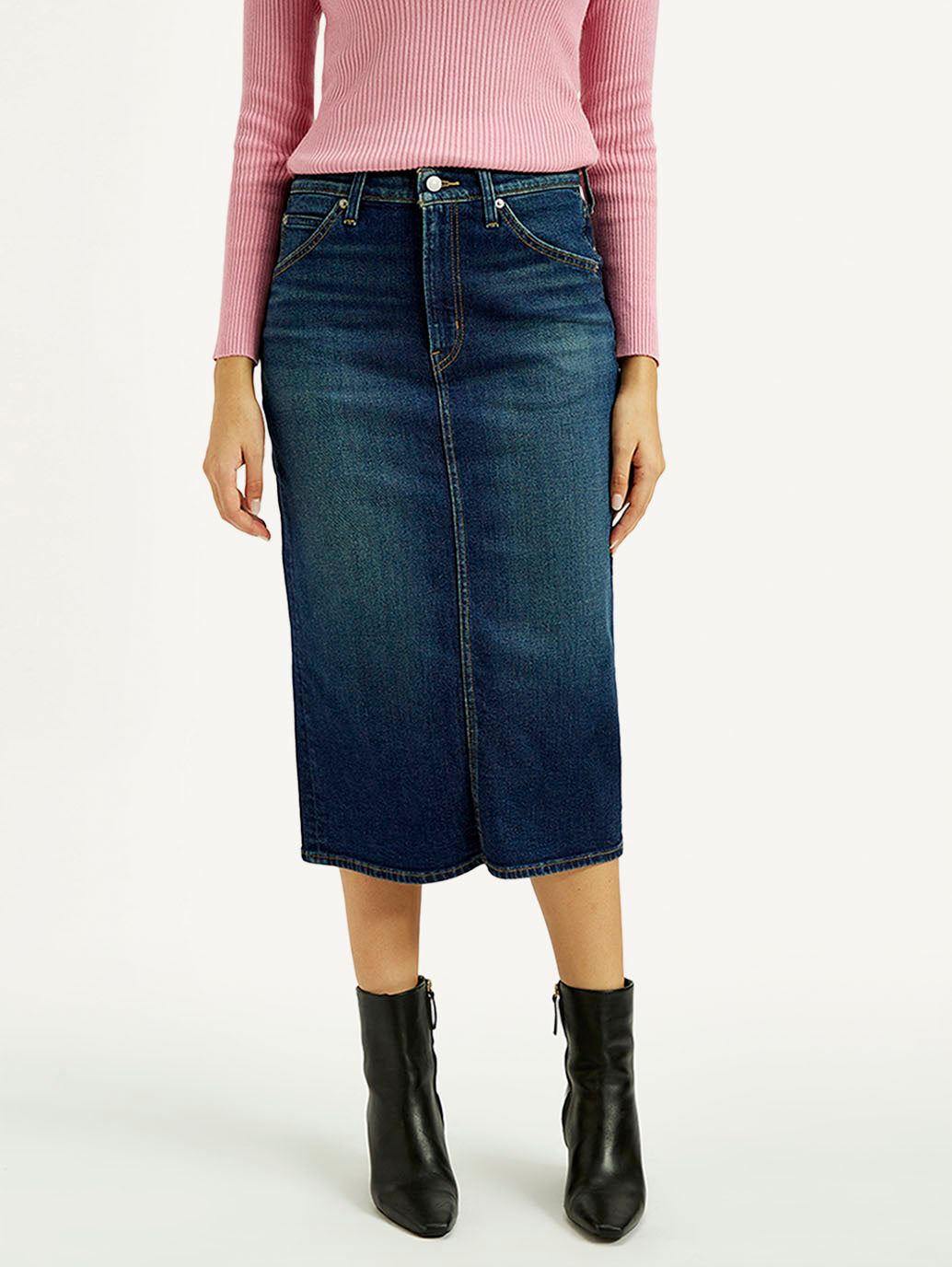Women's High Rise Regular Fit Denim Skirt - Front View