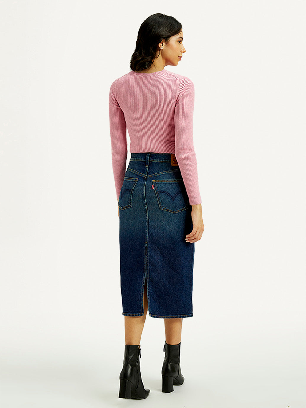 Women's High Rise Regular Fit Denim Skirt - Back View