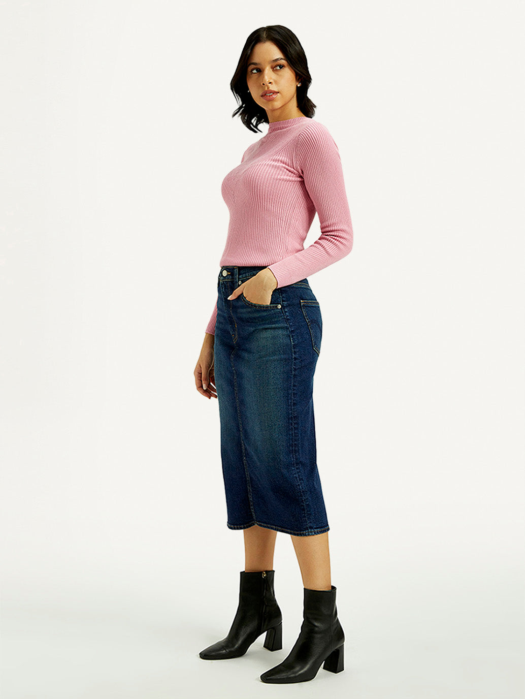 Women's High Rise Regular Fit Denim Skirt - Side View