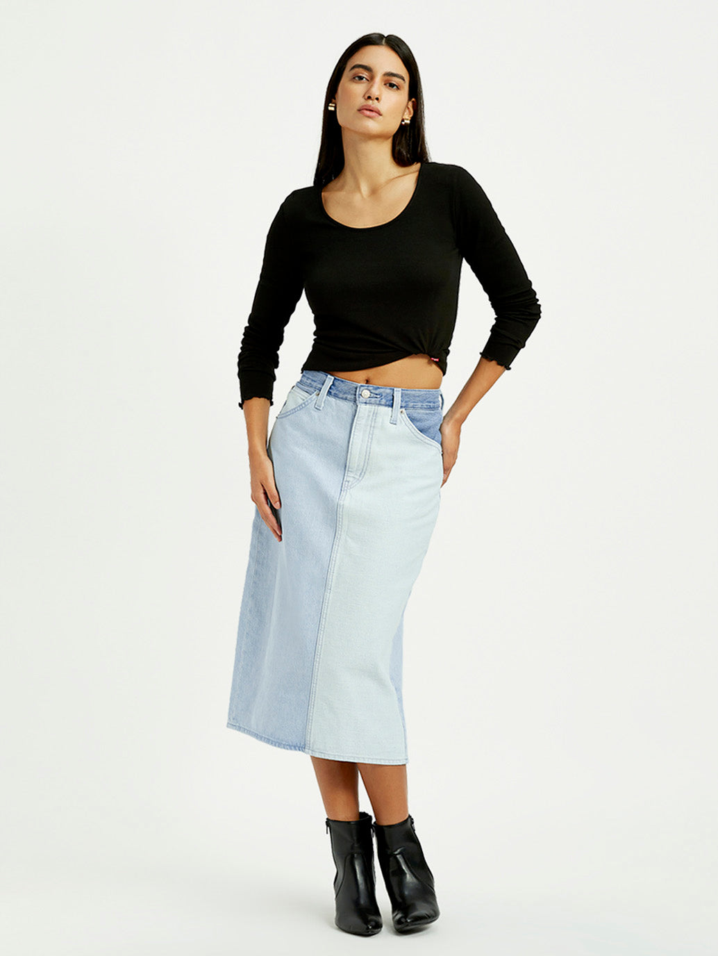 Women's Light Blue Regular Fit High Rise Skirt - Styleshot View