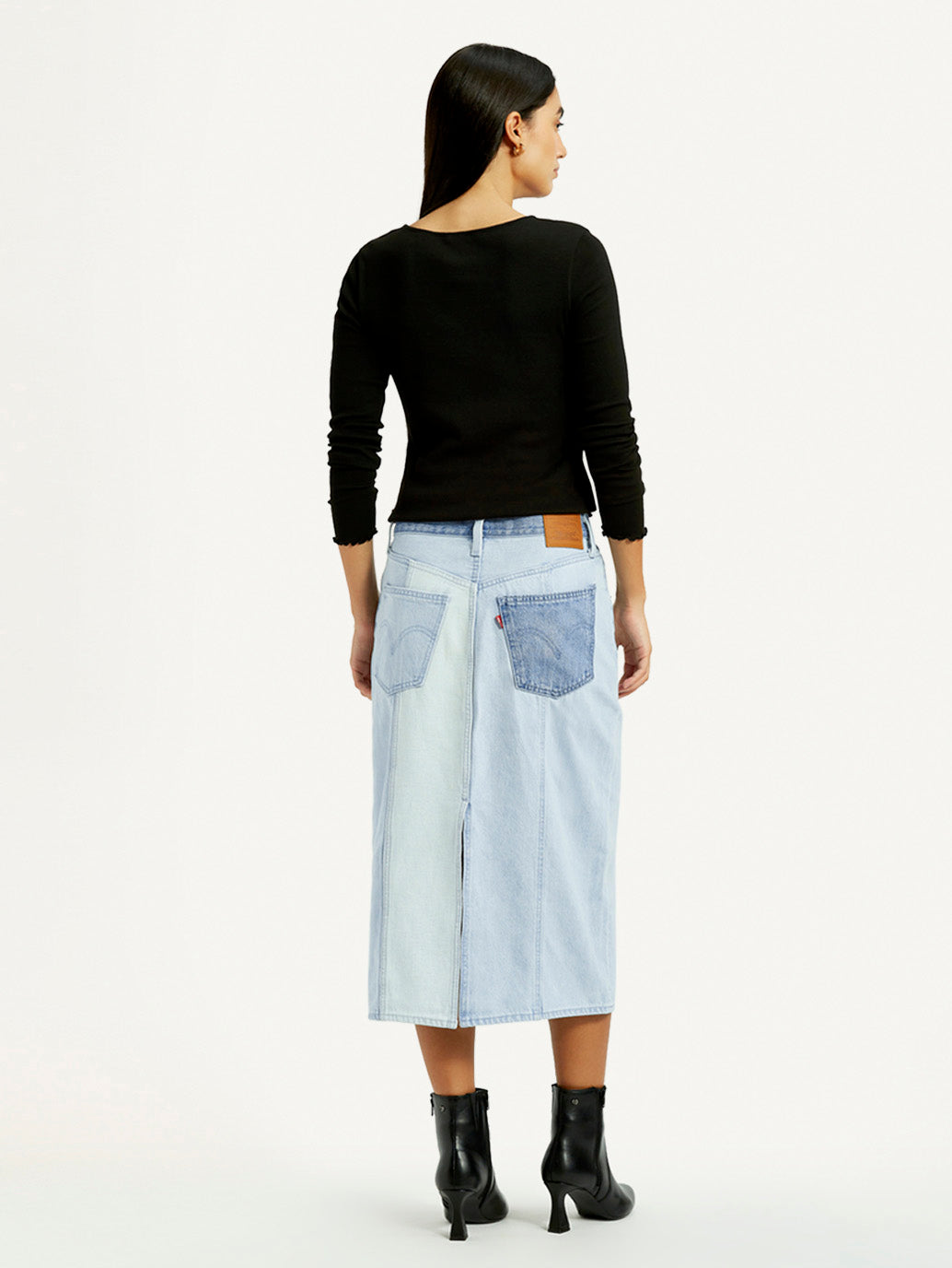 Women's Light Blue Regular Fit High Rise Denim Skirt - Back View