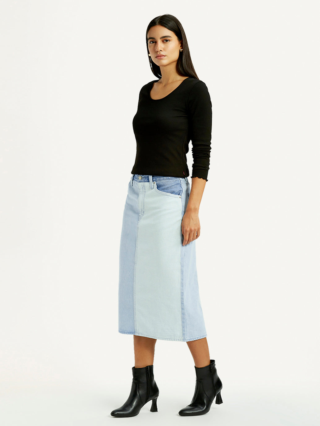 Women's Light Blue Regular Fit High Rise Denim Skirt - Side View