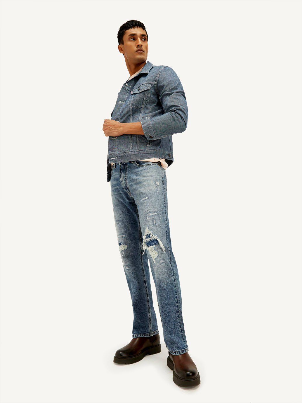 Men's 555 Blue Relaxed Straight Fit Mid Rise Jeans