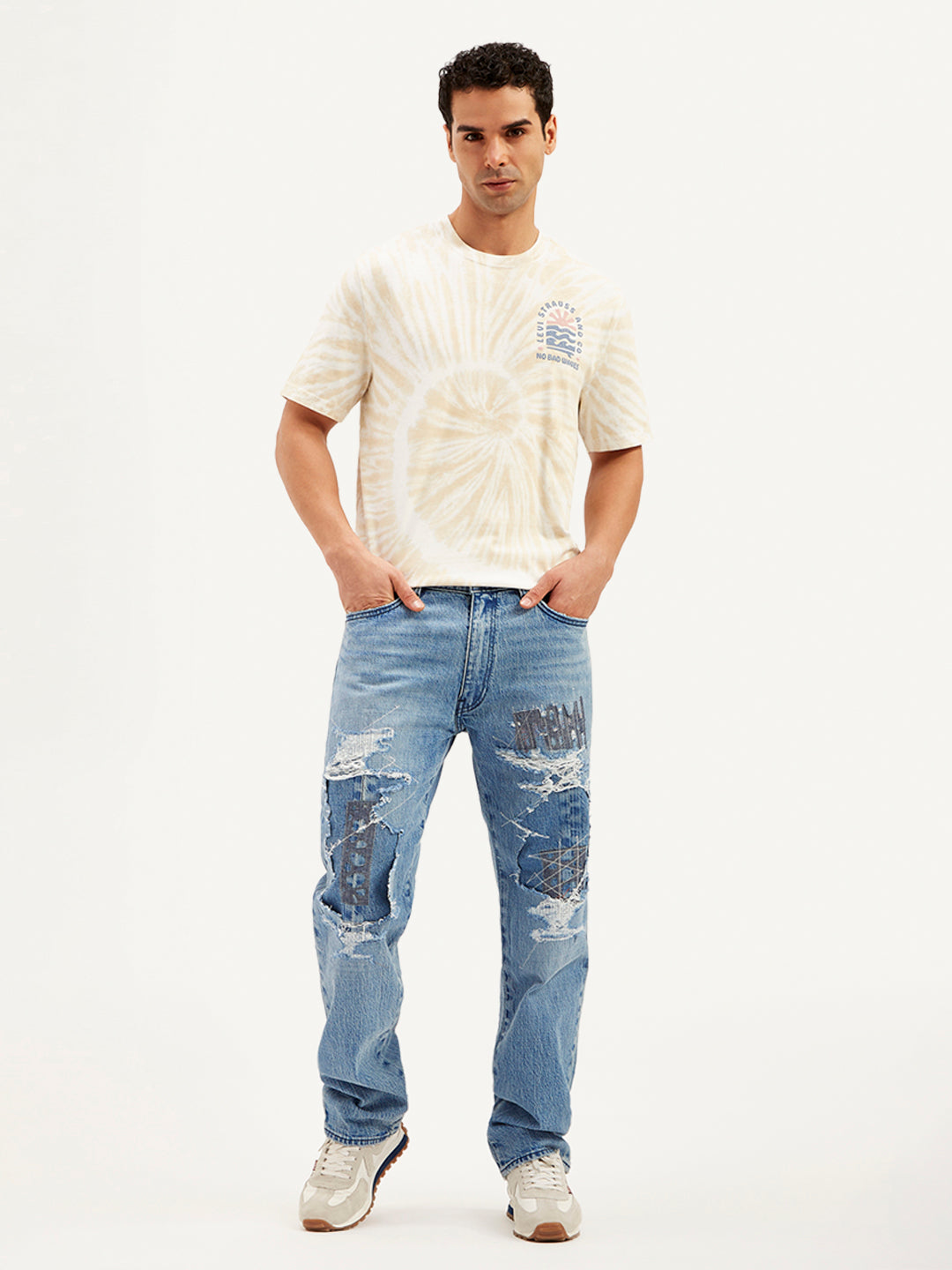 Men's 555 Blue Relaxed Straight Fit Mid Rise Jeans