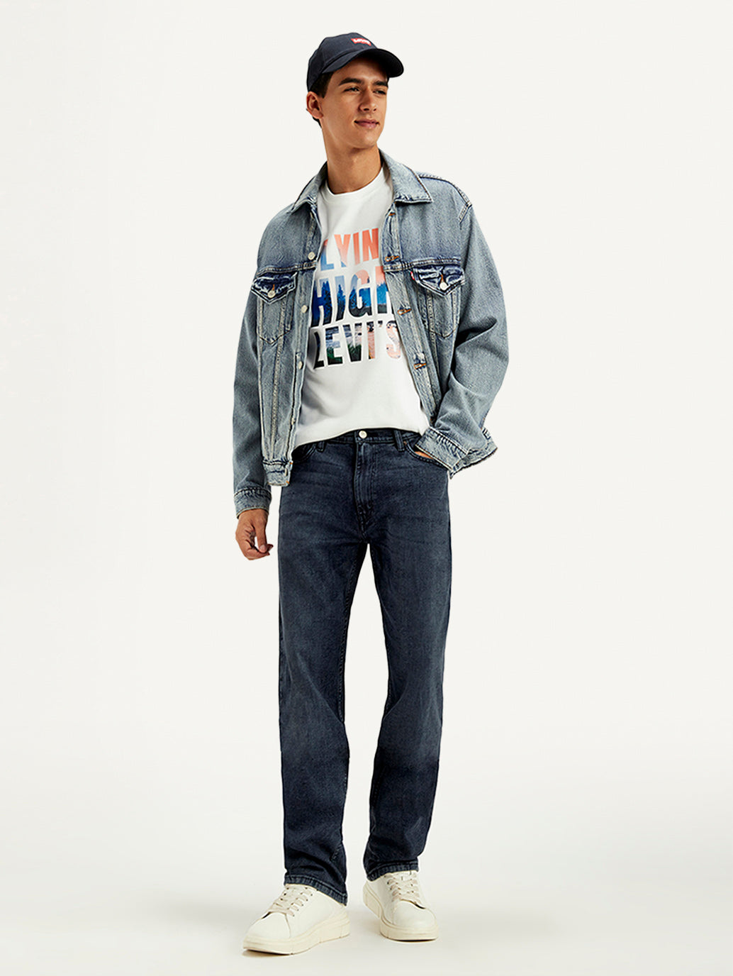 Men's 555'96 Blue Relaxed Straight Fit Mid Rise Jeans
