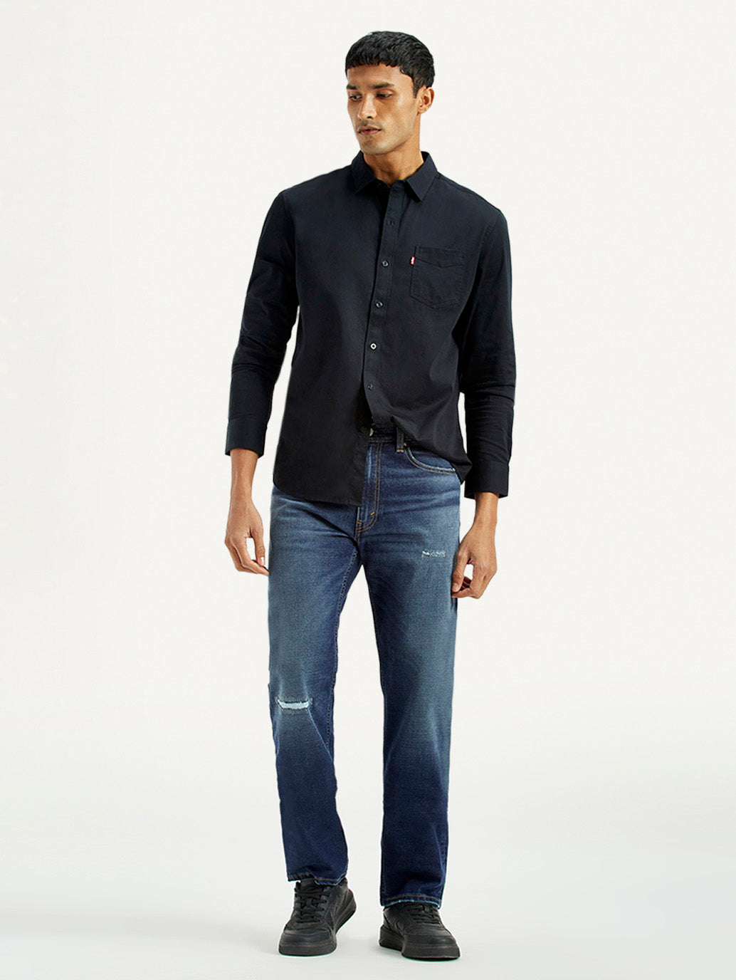 Men's 555 Dark Indigo Relaxed Straight Fit Mid Rise Jeans