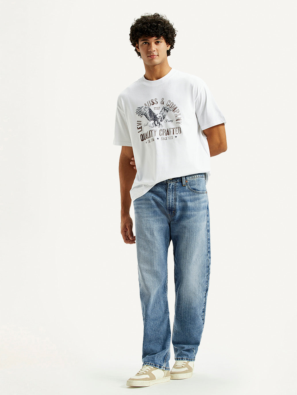 Men's 555 Light Indigo Relaxed Straight Fit Mid Rise Jeans