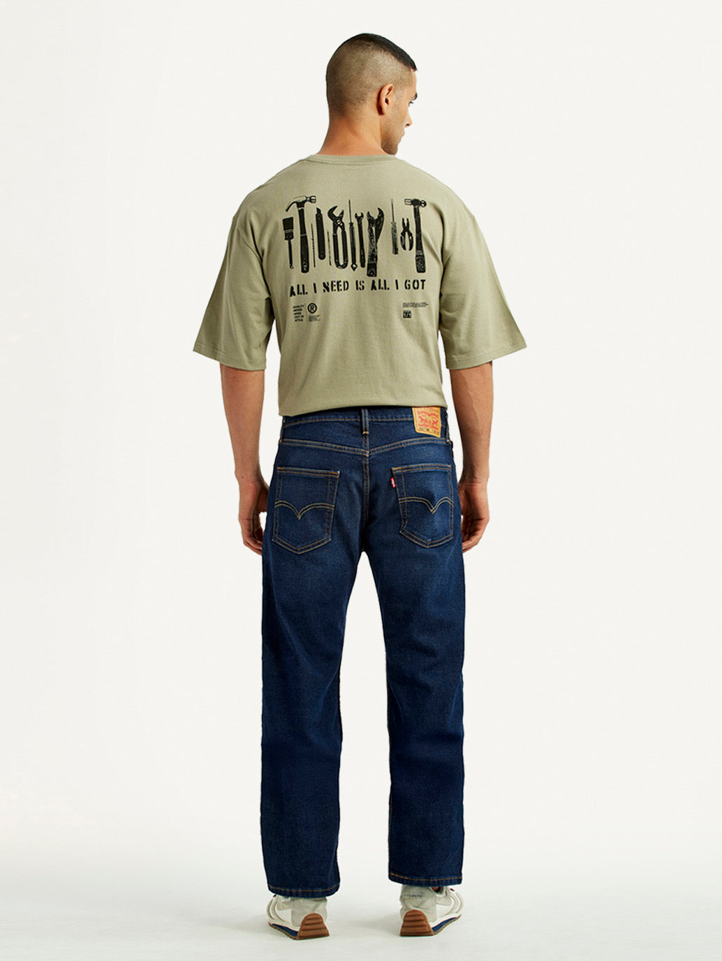 Men's 555 Dark Blue Relaxed Straight Fit Mid Rise Jeans - Back View