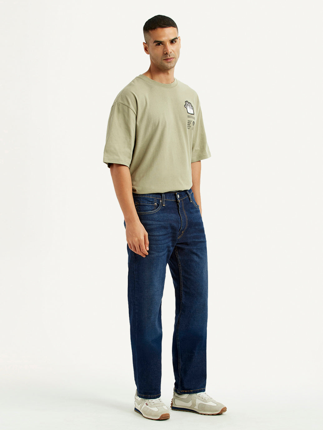 Men's 555 Dark Blue Relaxed Straight Fit Mid Rise Jeans - Side View