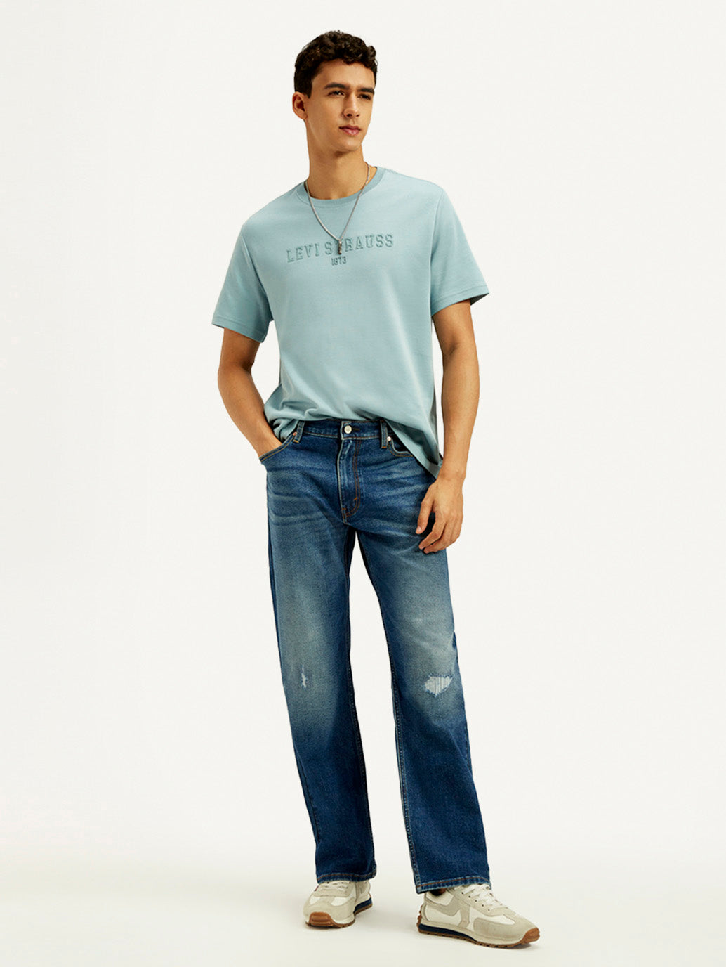 Men's 555 Med Indigo Loose Fit Mid Rise Jeans - Styleshot View