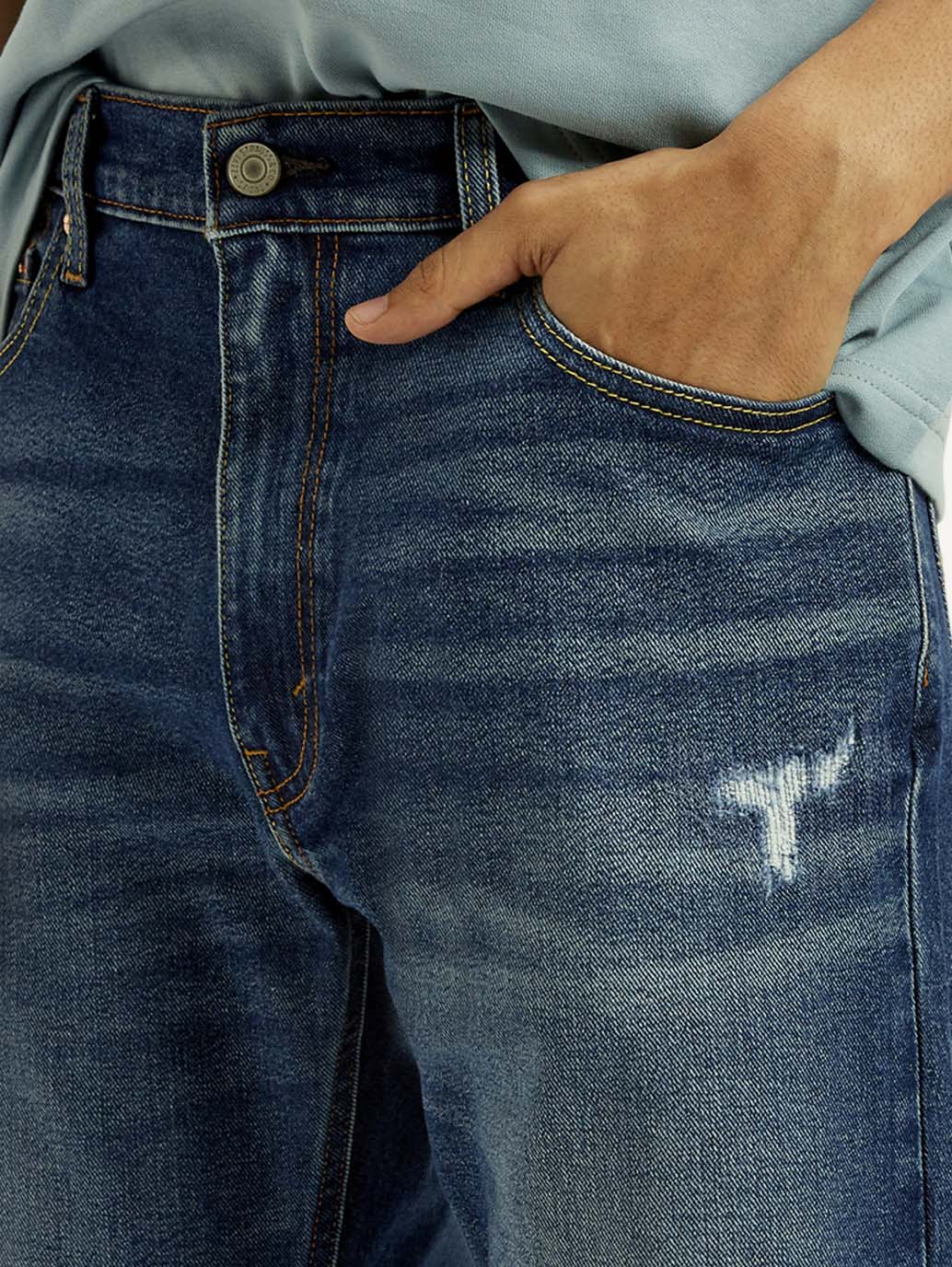 Men's 555 Med Indigo Relaxed Straight Fit Mid Rise Jeans - Detail View