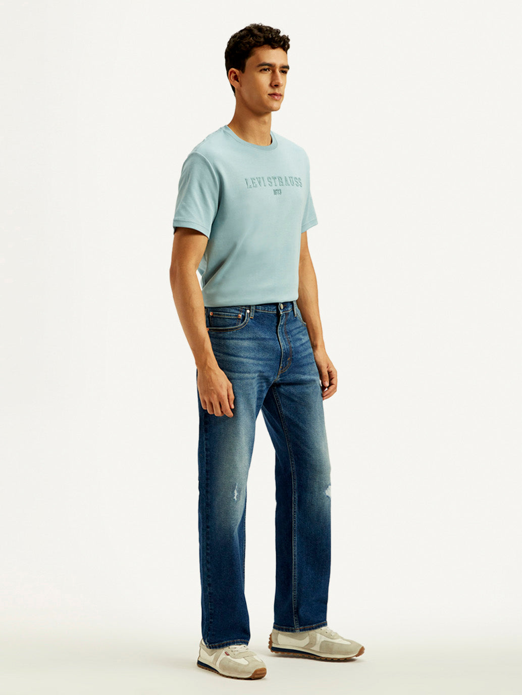 Men's 555 Med Indigo Loose Fit Mid Rise Jeans - Side View