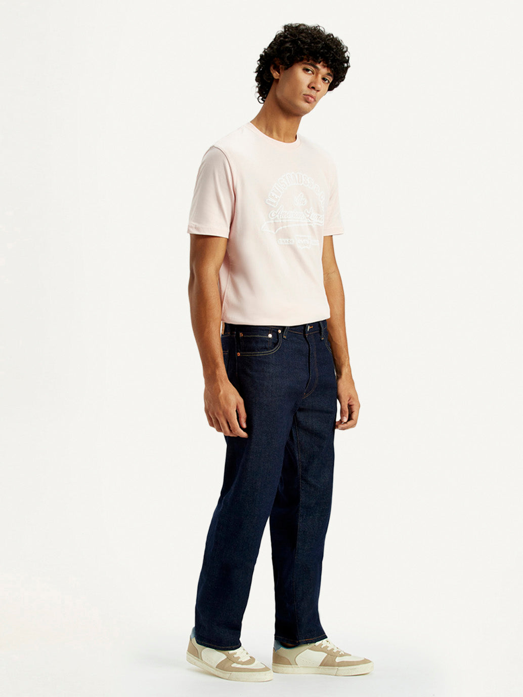 Men's 555 Dark Indigo Loose Fit Mid Rise Selvedge Jeans - Side View