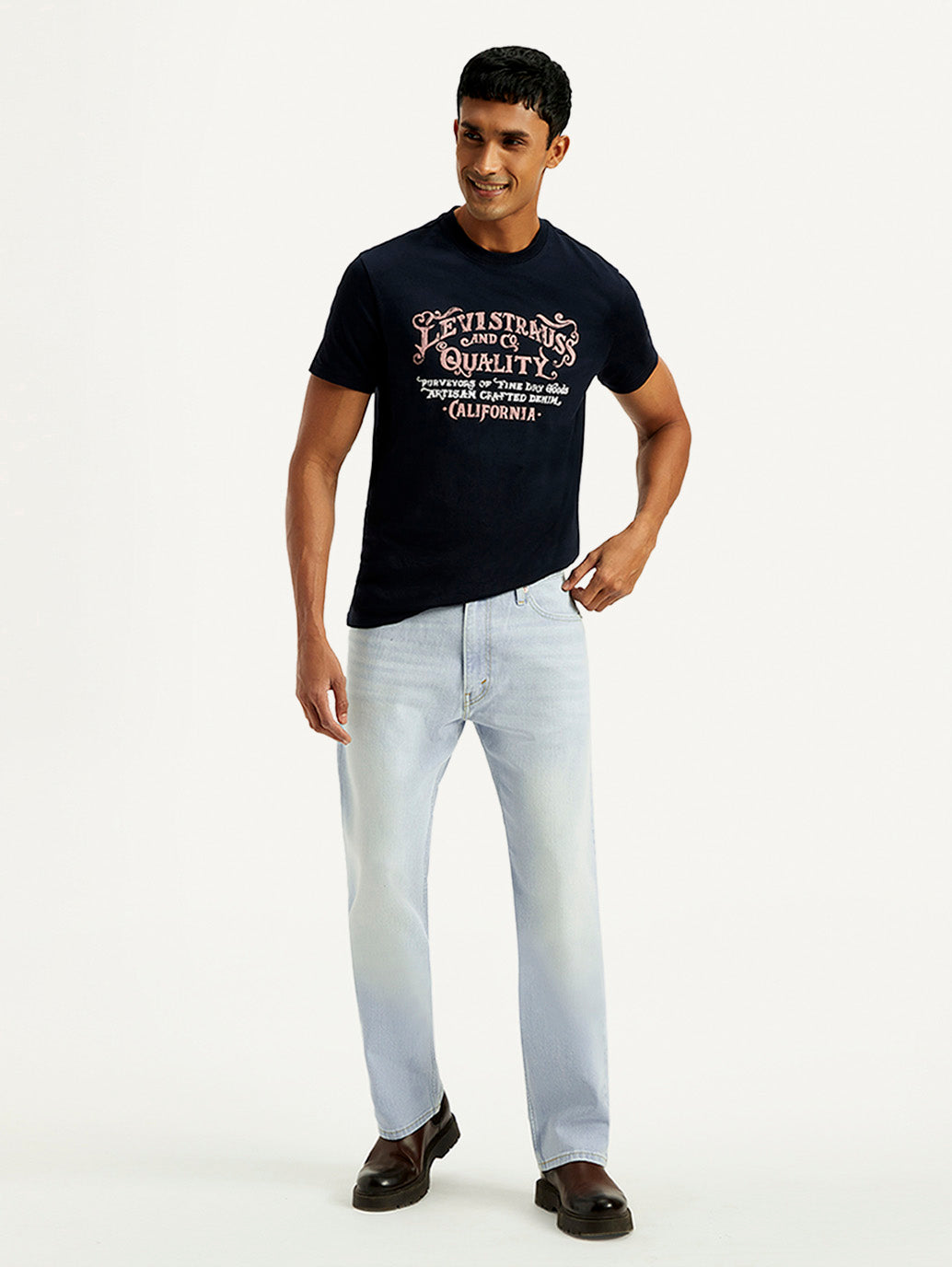 Men's 555 Light Blue Relaxed Straight Fit Mid Rise Jeans
