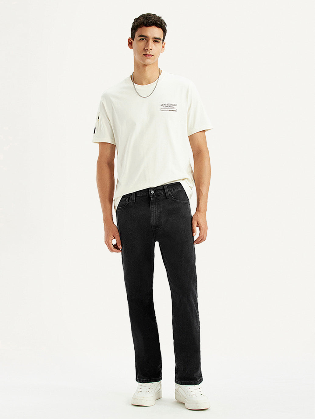 Men's 555 Black Relaxed Straight Fit Mid Rise Jeans