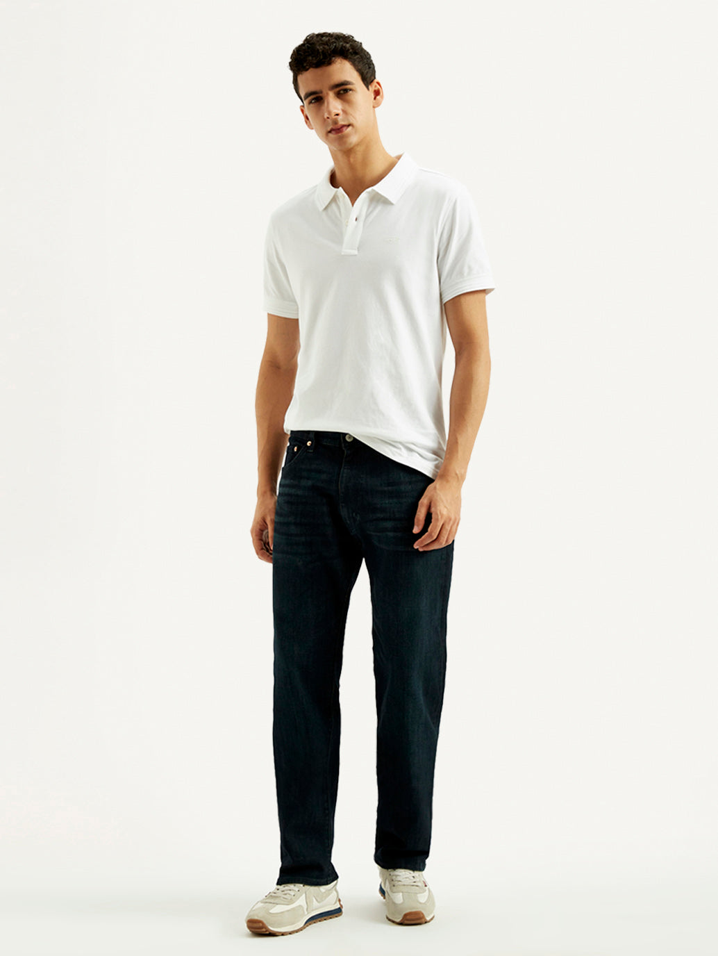 Men's 555 Dark Blue Relaxed Straight Fit Mid Rise Jeans