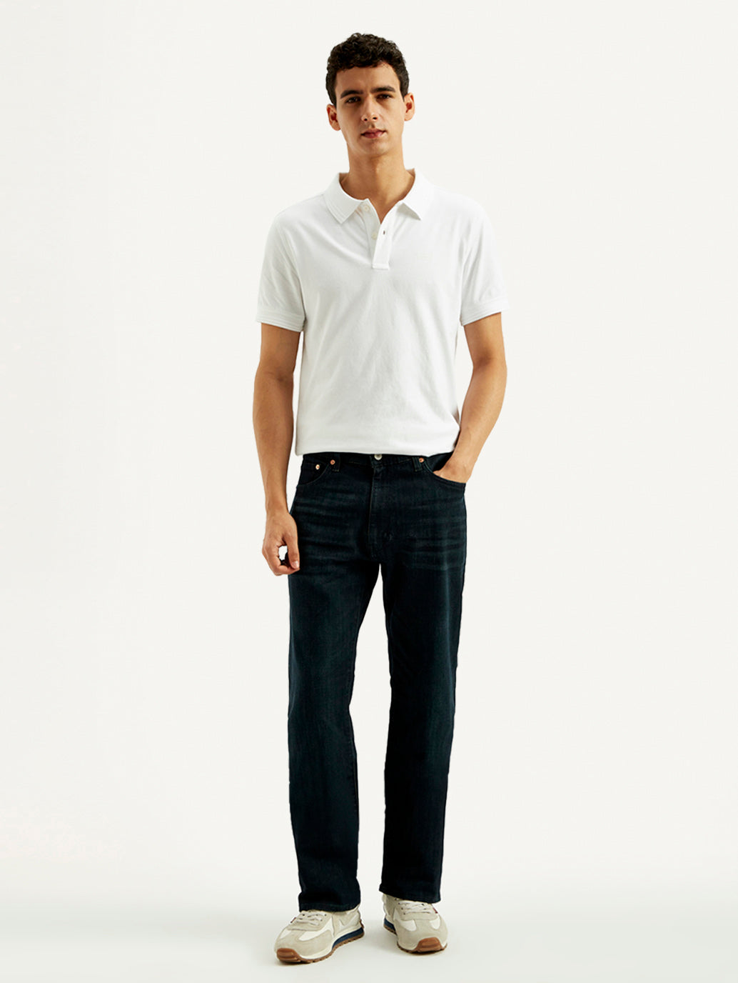 Men's 555 Dark Blue Loose Fit Mid Rise Jeans - Front View