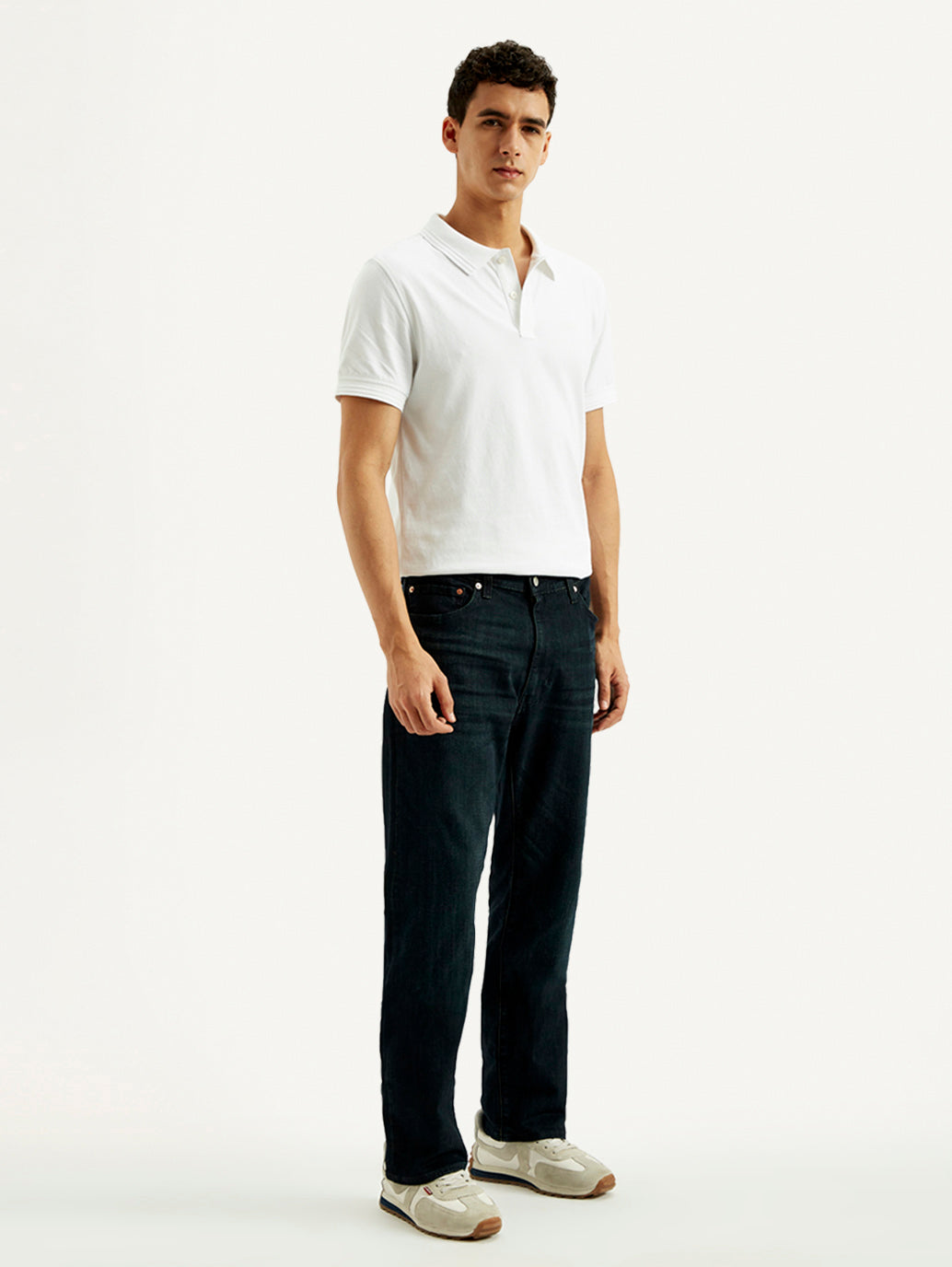 Men's 555 Dark Blue Loose Fit Mid Rise Jeans - Side View