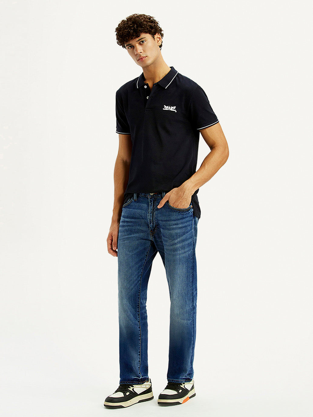 Men's 555 Blue Relaxed Straight Fit Mid Rise Selvedge Jeans