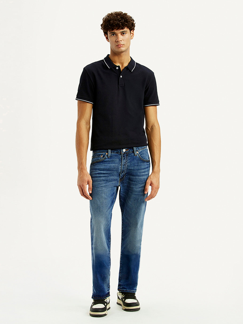 Men's 555 Blue Loose Fit Mid Rise Selvedge Jeans - Front View